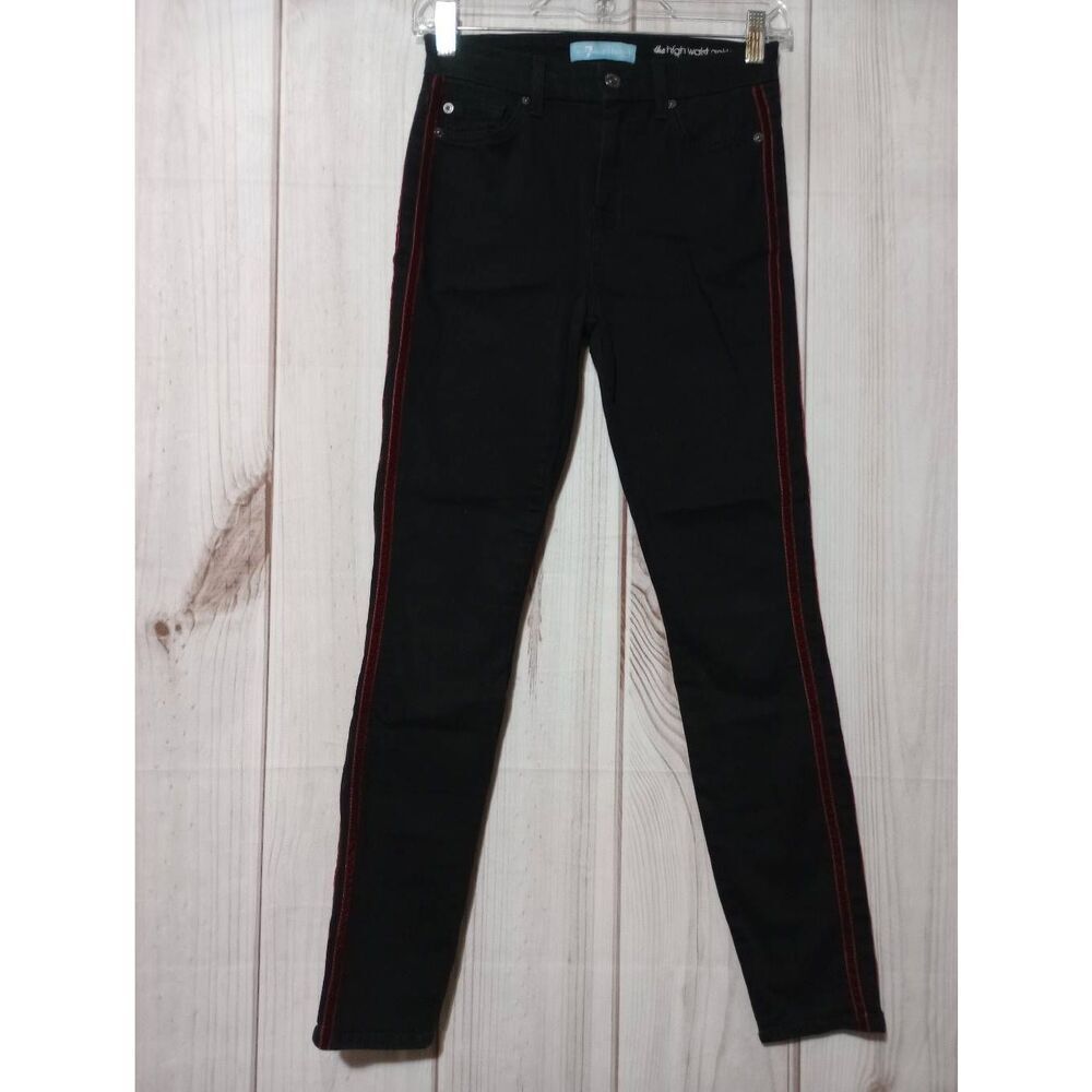 7 For All ManKind Pants Ladies 25 Black Chino High Waist Skinny Ankle Red Stripe
